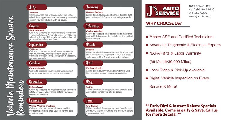 J's Auto Service postcard back